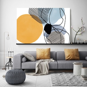 Blue Yellow Dream. Line Art Modern Blue Yellow Canvas Art Print Scandinavian print Minimalist abstract Wall decor Minimalist Art