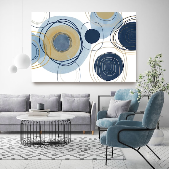 Blue Yellow Circles. Line Art Modern Gray Pink Canvas Art Print Scandinavian print Minimalist abstract Wall decor Minimalist Art