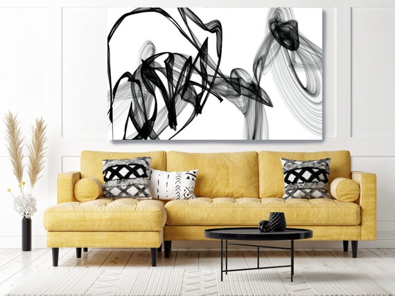 Black and White Wall Art, Melodious Songs, Home Decor Wall Art Black and White Abstract Canvas Print Brush Stroke Office Art Wall Art