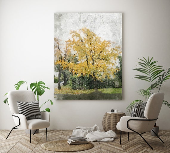 Early Morning Autumnal Landscape, landscape painting, landscape watercolor, landscape art print, rustic landscape, Canvas Print Autumn