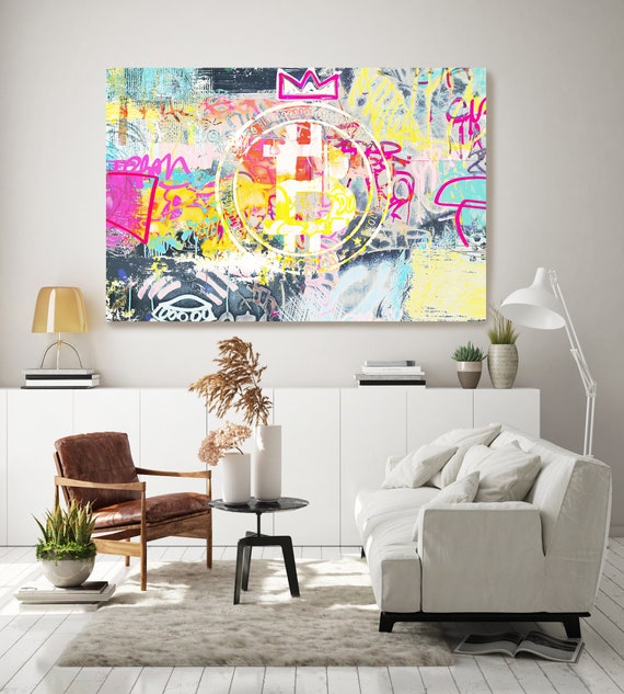 Cryptocurrency Bitcoin Graffiti Abstract Canvas, Cryptocurrency Bitcoin  Motivational canvas office art Bitcoin Canvas Print Crypto We Trust