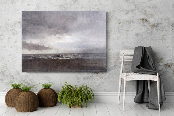 ORL-6772-1 Winter Shadows 2, Brown Purple Seascape, Watercolor Seascape Canvas Art Print, Cottage Chic Canvas Art Print up to 72"