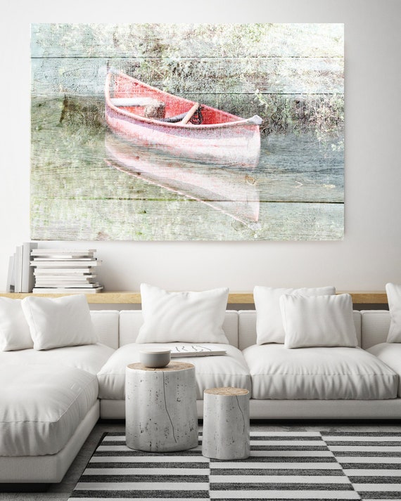 White Pink wood boat, Rustic Boat Art, Beach Decor, Boat, Coastal Wall Canvas Art Print, Fishing Boat, Seascape Art nautical ocean beach Art