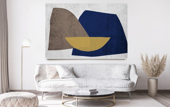 Modern Shape Wall Decor, Abstract Bold Print in Blue and Bronze, Canvas Art Print, Boho Wall Art, Modern canvas art Shapes Composition 39-3.