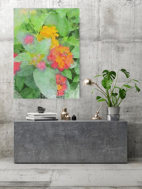 Orange Flowers. Flowers Painting on Canvas, Colorful Painting, Impressionist Painting, Floral Painting, Green Red Floral Canvas Print