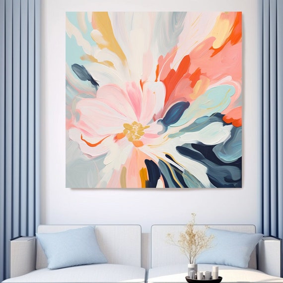 Artistic Tones Nature Canvas | Abstract Floral Canvas | Muted Pink Blue Wall Decor | Floral Canvas Print | Muted Floral Art | Wall Decor