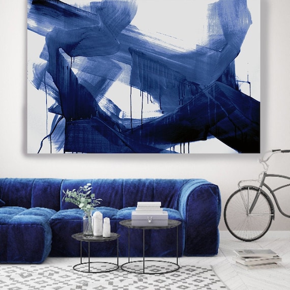 Navy Blue Abstract Painting Sargasso Sea Blue Modern Art Abstract Painting Extra Large Contemporary Abstract Brush Stroke Wall Art Print