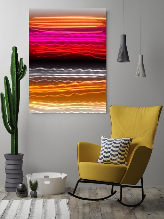 Mysterious Light 27-2, Neon Black Red Yellow Contemporary Wall Art, Extra Large New Media Canvas Art Print up to 72" by  Irena Orlov