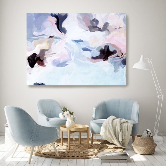 Art Abstract Painting, Blue Pink Abstract Painting, Contemporary Art, Hand Painted, Extra Large Canvas Print, Art Abstract That Moment
