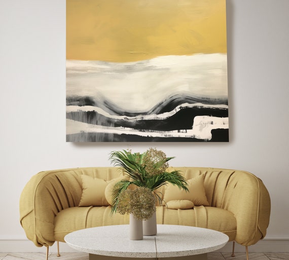 Light Touches 1., Minimalist Landscape Painting, Yellow Black Landscape, Abstract Landscape Art, Landscape Canvas Print