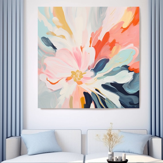 Artistic Tones of Nature-13, Canvas Print | Abstract Floral Canvas | Muted Pink Blue Wall Decor | Contemporary Artwork | Floral Canvas Print