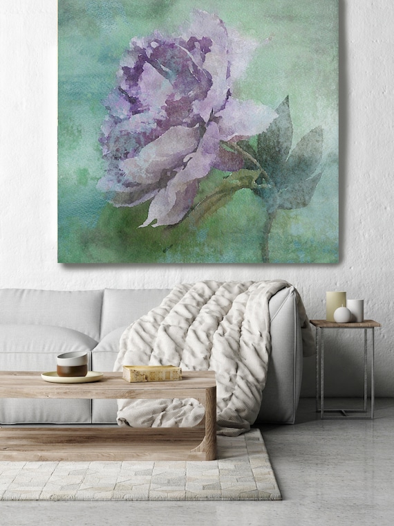 A Quiet Moment. Rustic Floral Painting, Green Turquoise Pink Lavender Rustic Large Floral Canvas Art Print up to 48" by Irena Orlov