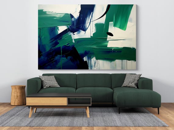 Abstract Visionaries-309, Bold Green Abstract Painting Print on Canvas, Hand Textured Print, Contemporary Living Room Decor, Office Wall Art