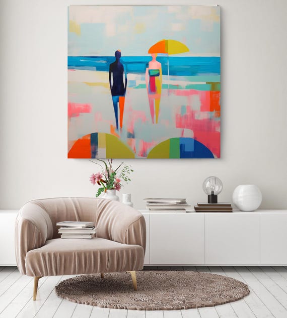 Summer Vibes Color Block Modern Beach Art 8, Coastal Canvas Print, Midcentury Coastal At print on Canvas, Color Block Abstract Coastal Art