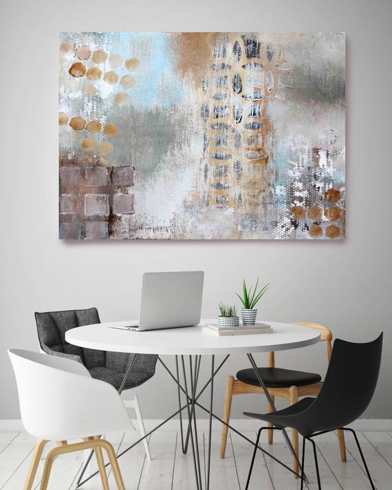 Geometric Abstraction CD1. Brown Gray Abstract Art, Extra Large Abstract Colorful Contemporary Canvas Art Print up to 72" by Irena Orlov