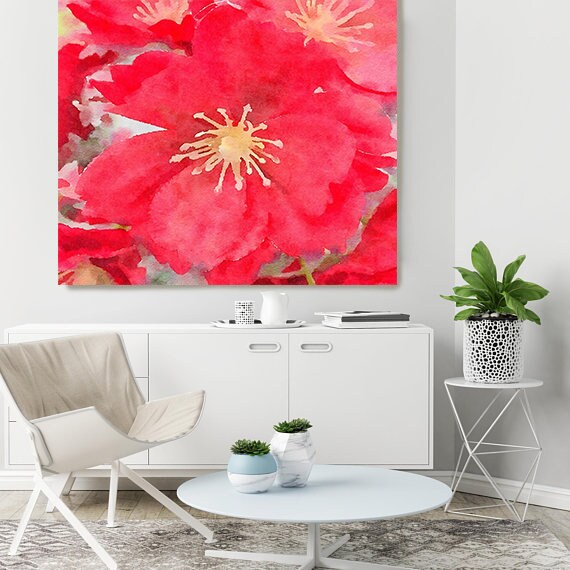 ORL-10046 Red Flower. Red Watercolor Floral Painting, Red Floral Canvas Art Print, Abstract Floral Canvas Art Print up to 50" by Irena Orlov