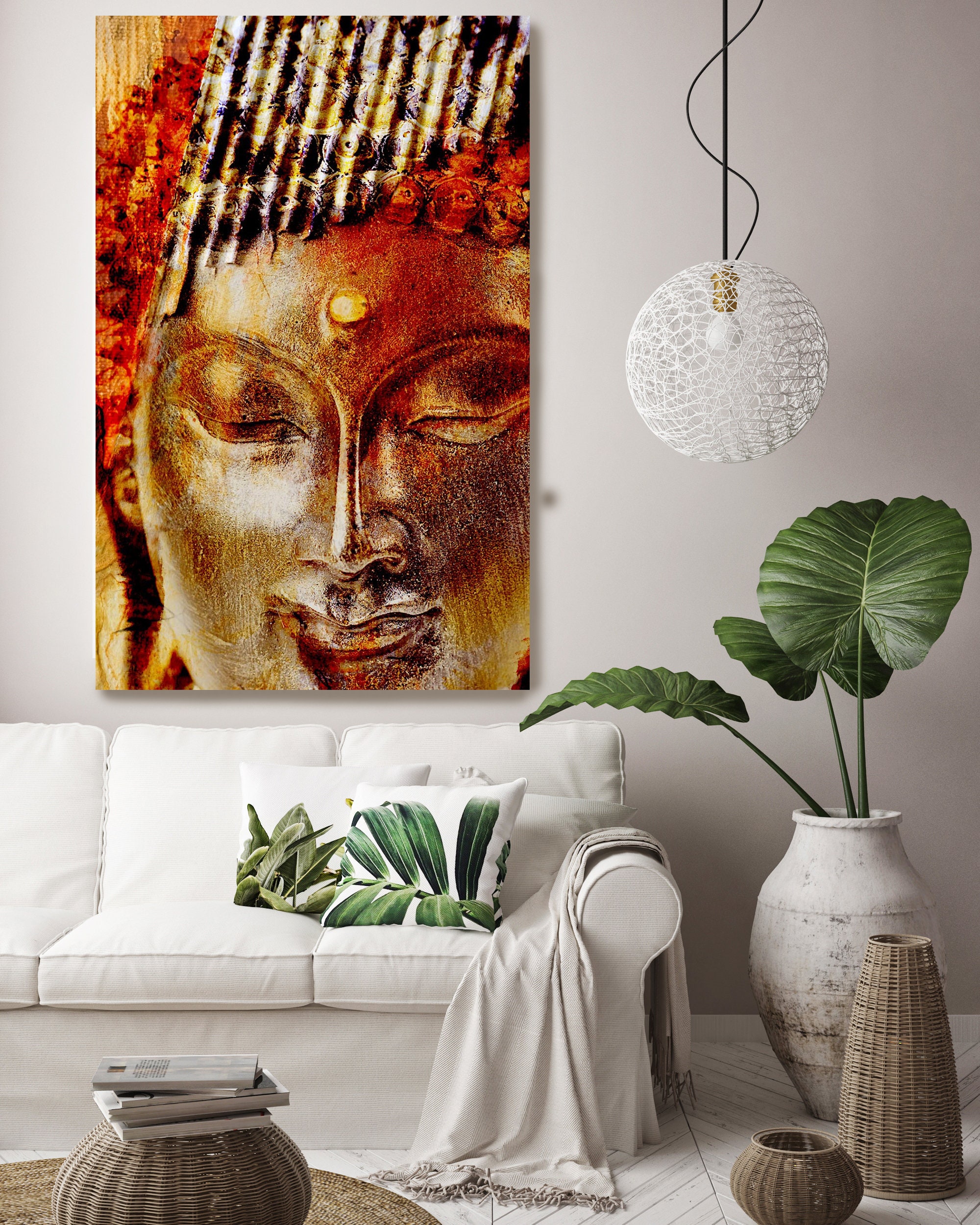 Buddha.Gold Large Buddha Canvas Print, Yellow Red Buddha Canvas Art