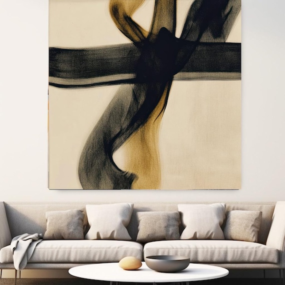 Burnt Sienna Streams-4, Black Beige Canvas Print | Minimalist Abstract Painting | Black Abstraction | Abstract  Art | Abstract Canvas Print