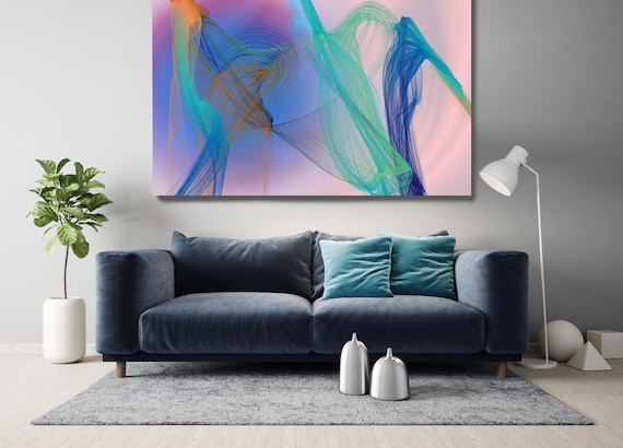 Pink Teal Contemporary Wall Art Office Decoration Vibrant Wall Art Electric Canvas Print Home Decor, New Media, Color in the Lines 20