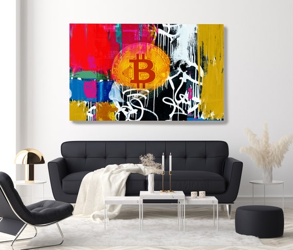 Bitcoin Graffiti Abstract Canvas, Cryptocurrency Bitcoin Graffiti, Art Painting Print on Canvas, Bitcoin Artwork Canvas Print