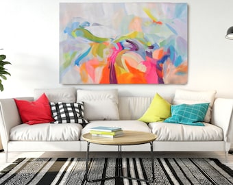 Dynamic Perseverance, Abstract Painting Modern Wall Art Painting Canvas Art Print Art Modern Pink Blue Red up to 80&quot; by Irena Orlov