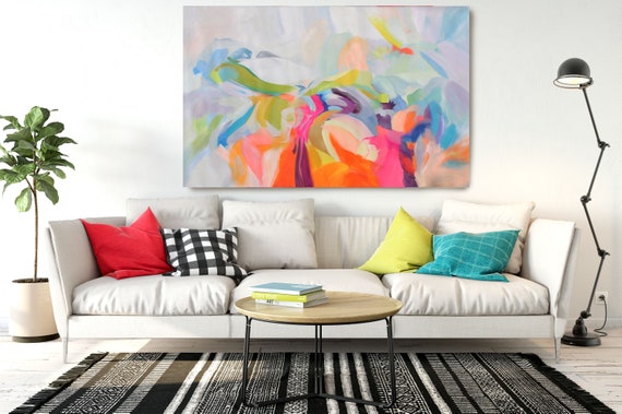 Dynamic Perseverance, Abstract Painting Modern Wall Art Painting Canvas Art Print Art Modern Pink Blue Red up to 80" by Irena Orlov