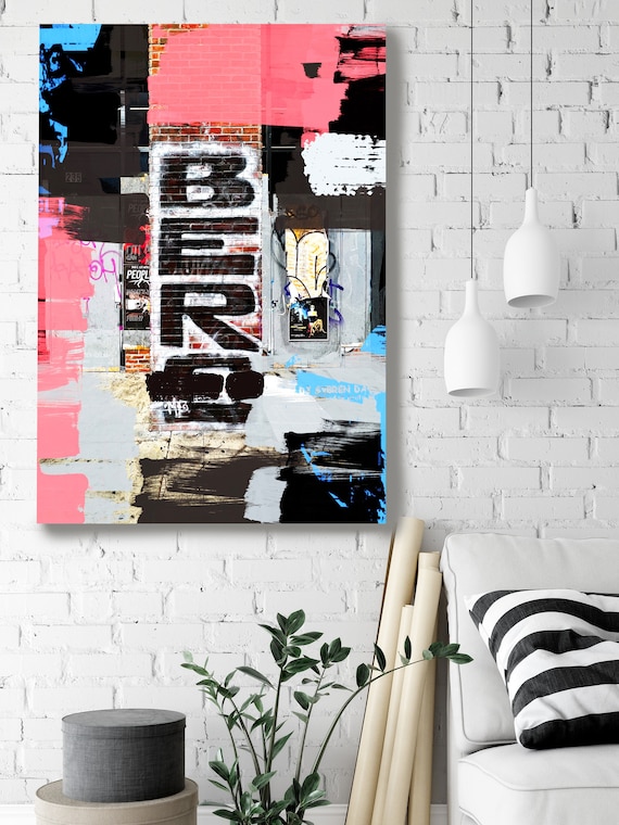 Maximalist Art, Graffiti Wall Art Pink Black Street Art Painting Print on Canvas, Large Canvas, Urban Canvas Print, Street Art Project 10