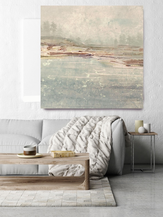 Winter time. Huge Rustic Landscape Painting Canvas Art Print, Extra Large Blue Brown Green Canvas Art Print up to 50" by Irena Orlov
