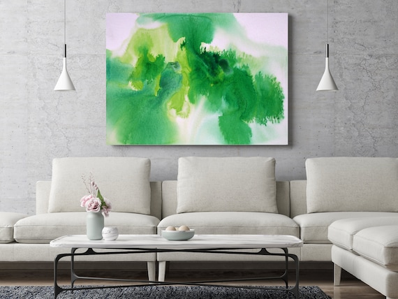 ORL-11782-1 Green - Abstract Watercolor. Contemporary Abstract Green Blue Canvas Art Print up to 72", by Irena Orlov