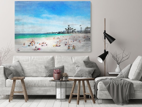 Oh Summer 1-5, Rustic Seascape Painting Canvas Art Print, Seascape Large Blue Canvas Art Print, Beach Art, Beach Painting, Coastal Artwork