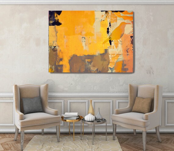 Yellow Beige Trend Modern Abstract Wall Art Decor, Abstract Painting Canvas Print, Abstract Painting Art, Wall Art, Yellow Bird