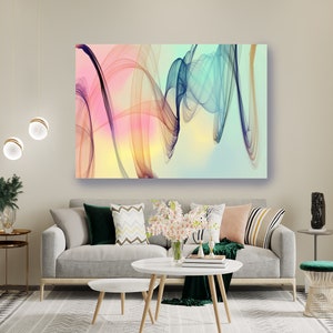 Teal Pink Yellow Abstract Painting Flow Abstract Art, Contemporary Canvas Art Print, New Media Artwork, Line Art, Contemporary Print