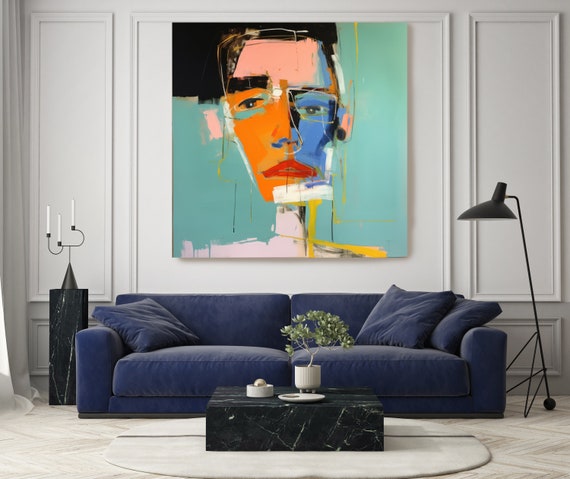 Human Faces Abstract Collection - HFC 40., Portrait Abstract Art, Abstract Face Painting Expressive Portrait Primitive Painting Canvas Print