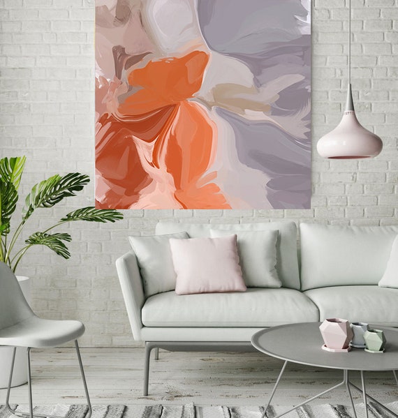 Positive Energy Flow 1, Colorful Blur Abstract Painting Orange Gray Canvas Art Print Extra Large Wall Art Abstract Painting Contemporary Art