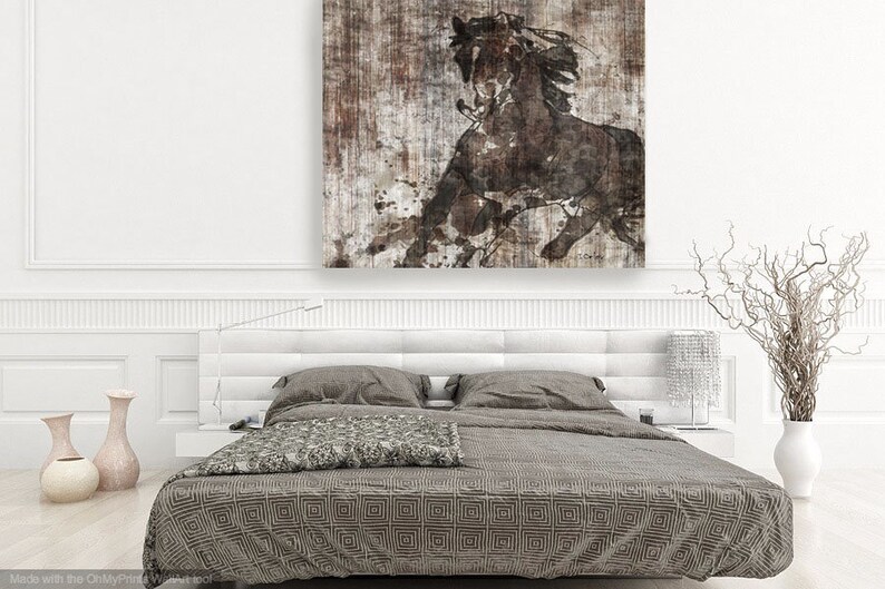 Running Horse. Extra Large Horse, Unique Horse Wall Decor, Brown Rustic Horse, Large Contemporary Canvas Art Print up to 72 by Irena Orlov image 3