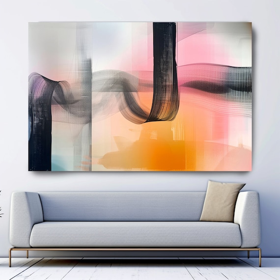 Spirited Palette-3, Yellow Pink Abstract Painting Print on Canvas, New Media Art, Contemporary Living Room Decor, Office Wall Art