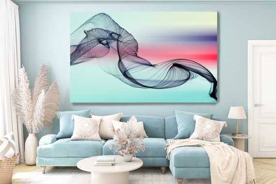 Blue Pink Abstract Painting, Flow Abstract Art, Contemporary Art, Canvas Art Print, New Media Artwork, New Media Art, Line Art, Flow Art