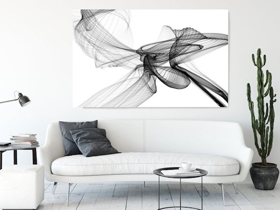 Black and White Abstract Art, Large Contemporary Canvas Art Print Modern Art Minimalist Print, Wind, Abstraction, Scandinavian Art