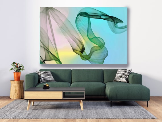 Aqua Yellow Flow Modern Abstract Wall Art Decor, Abstract Canvas Print Modern Trendy Wall art Luxury Abstract Painting