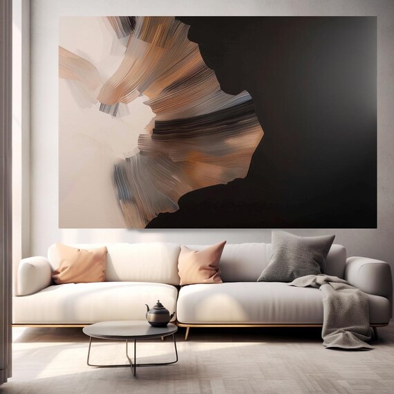 Sepia Shadows-1 Contemporary Brown Abstract Painting Print on Canvas, Contemporary Living Room Decor, Office Wall Art, Textured Abstract