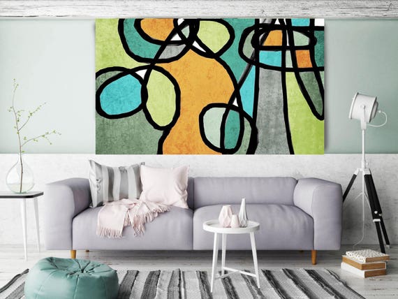 Vibrant Colorful Abstract-0-41. Mid-Century Modern Green Canvas Art Print, Mid Century Modern Canvas Art Print up to 72" by Irena Orlov