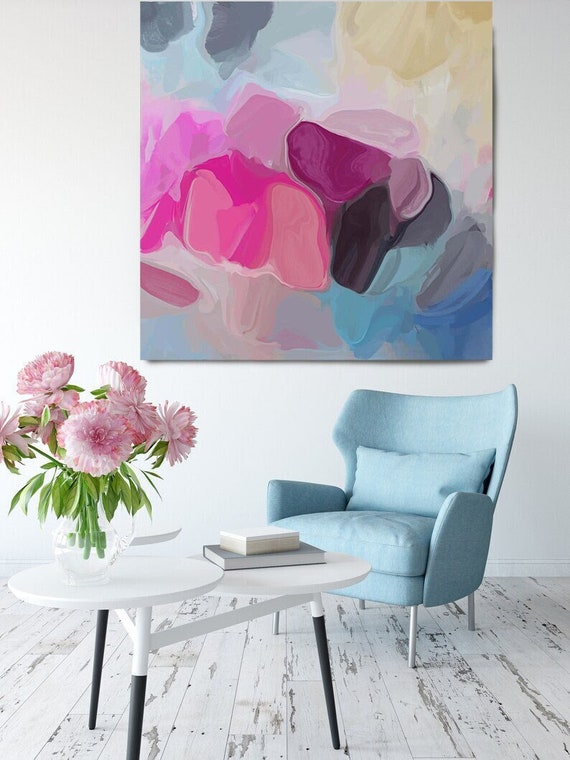 Pink Blue Gray Abstract Canvas Art Print up to 50", Pink Blue Gray Abstract Canvas Art Print, Memory