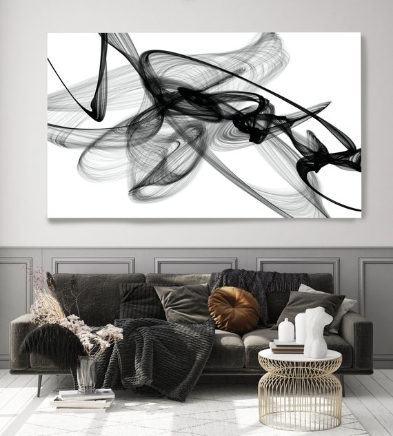 Minimalist Art, Voices 96W x 54"H Innovative and Contemporary New Media Abstract Black And White ArtWork on Canvas, BW Contemporary Artwork