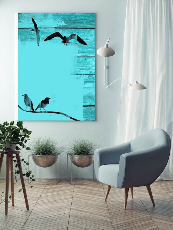 Birds in sky. Blue Rustic Canvas Art Print by Irena Orlov