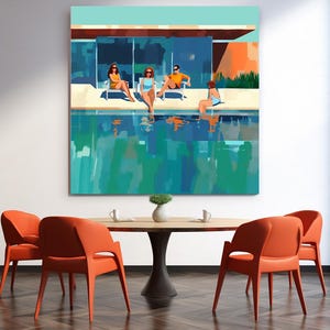 Pool Paradise 54, Schwimmen, Sommer, Wasser, sonnig, Pool Gemälde Ausdrucksstarke Leinwand Druck, Geschenk für Sie, Geschenk für Ihn, Pool Hotel Kunst