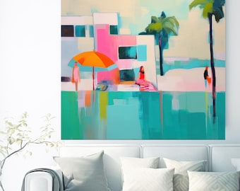 Summer Vibes Color Block Beach Poolside Reverie-17, Coastal Canvas Print, Midcentury Coastal At print on Canvas, Abstract Coastal Art