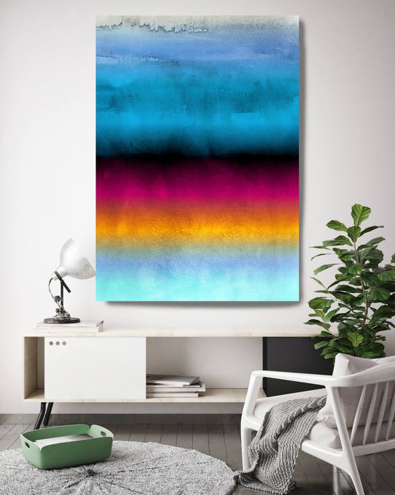 Inspired by Rothko 45. Ombre Watercolor Abstract, Blue Red Watercolor Painting Print Canvas Art Print up to 72" by Irena Orlov