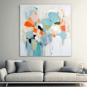 Abstract Floral Collection Blue Morning Bliss 7, Abstract Flower Painting Print On Canvas, Large Wall Art, Floral Painting Art Print Large