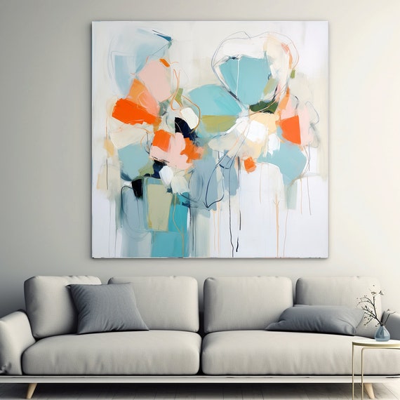 Abstract Floral Collection Blue Morning Bliss 7, Abstract Flower Painting Print On Canvas, Large Wall Art, Floral Painting Art Print Large