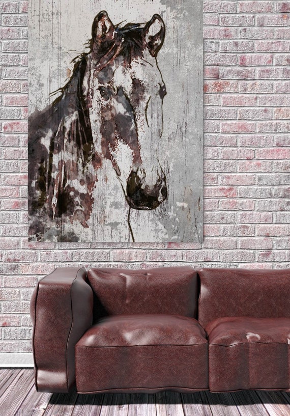 Frederik Horse. Extra Large Horse, Unique Horse Wall Decor, Brown Rustic Horse, Large Contemporary Canvas Art Print up to 72" by Irena Orlov